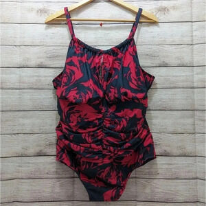 MagicSuit One Piece Swimsuit Size 20W Tummy Control Ruched Swimdress Gray Red